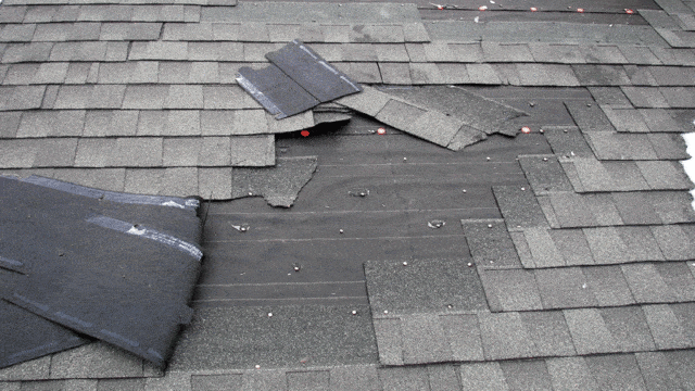 roof with loose, torn and missing shingles