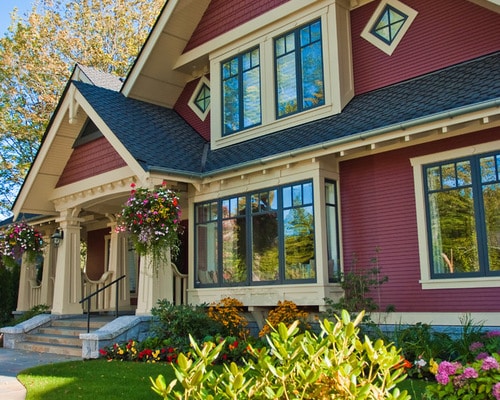 traditional home with warm red and light gold trim
