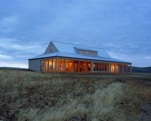 prairie style home with triangular roofline