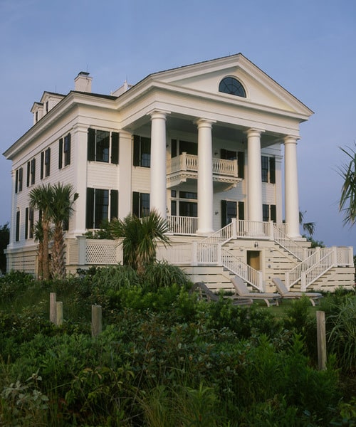 greek revival house with columns and pilasters