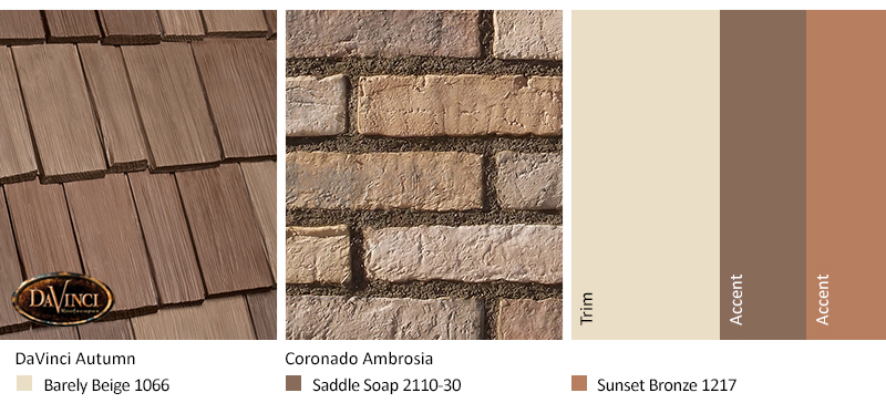 tan brick exterior color schemes with Bellaforté Shake Autumn