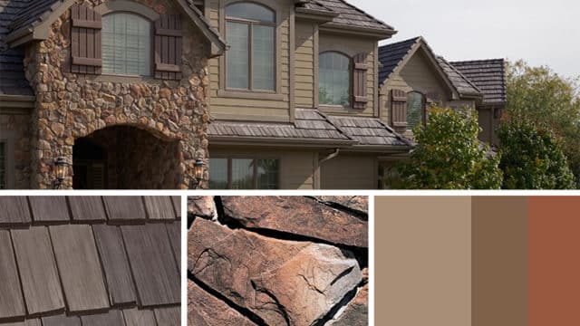 Brown Stone Exterior Color Schemes with Bellaforté Shake Tahoe