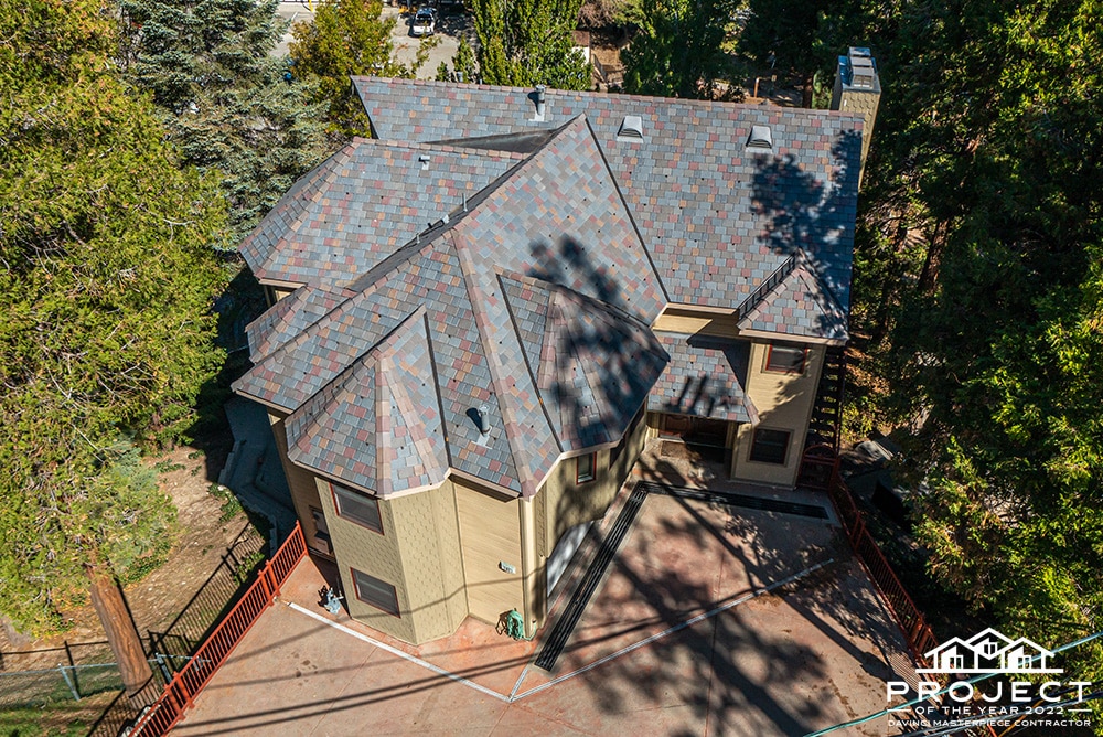 This colorful synthetic slate roof by DaVinci eliminates the hassles of natural slate while perfectly complementing the home. 