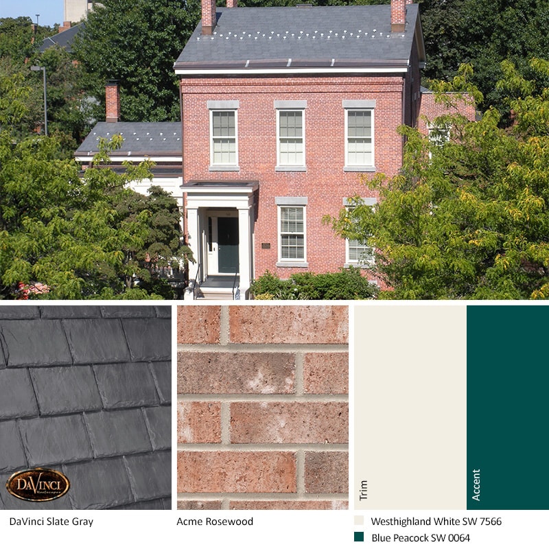 Pink Brick Home Exterior Color Schemes with Province Slate Gray roof