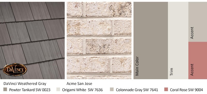 Cream Brick Exterior Color Schemes with Single-Wdith Shake Weathered Gray