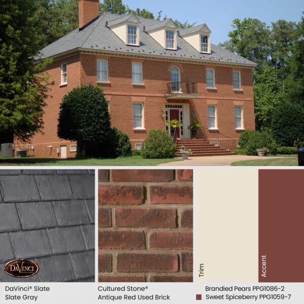 DaVinci Slate Gray with curated exterior colors Brandied Pears and Sweet Spiceberry.